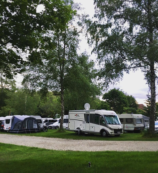 Blick auf den unter großen Bäumen liegenden Campingplatz Tauberromantik in Rothenburg o.d.T. | © Liebliches Taubertal