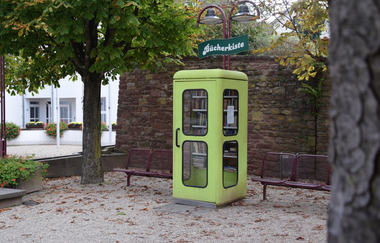 Grüne Telefonzelle unter herbstlichen Bäumen | © Gemeinde Helmstadt-Bargen