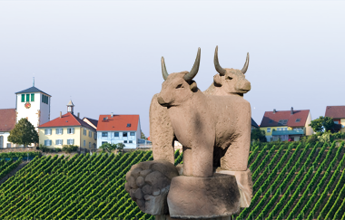 Historische Fachwerkhäuser, idyllische Weinberge und ein charmantes Brunnenensemble – Sachsenheim vereint Tradition und Natur in perfekter Harmonie. | © Grafikwerke Hedwig