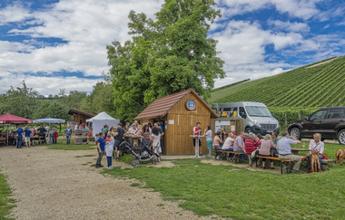 Weinausschank am Mönchsbergsee bei gutem Wetter | Brackenheim | HeilbronnerLand | © Weinkultur am Mönchsbergsee