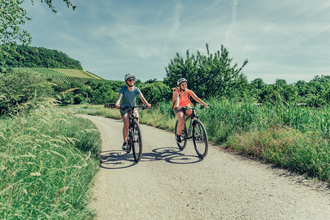 Radfahrer am Württemberger Weinradweg im Leintal | © Touristikgemeinschaft HeilbronnerLand e.V.