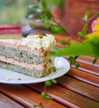 Stück Kuchen auf Gartentisch | Winzercafé Neipperg | Brackenheim | Kuchen | © Neckar-Zaber-Tourismus e.V.