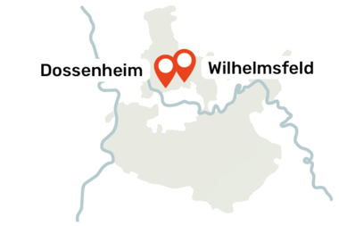 Karte des Rhein-Neckar-Kreises mit den markierten Orten Dossenheim und Wilhelmsfeld | © Landratsamt Rhein-Neckar-Kreis